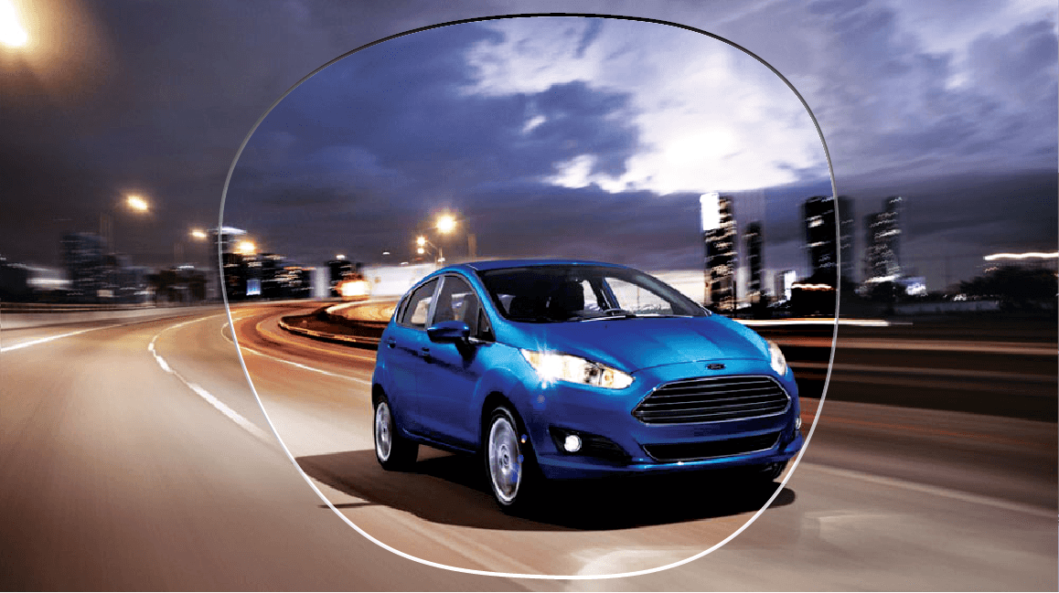 View of night driving through a lens with SHMC coating