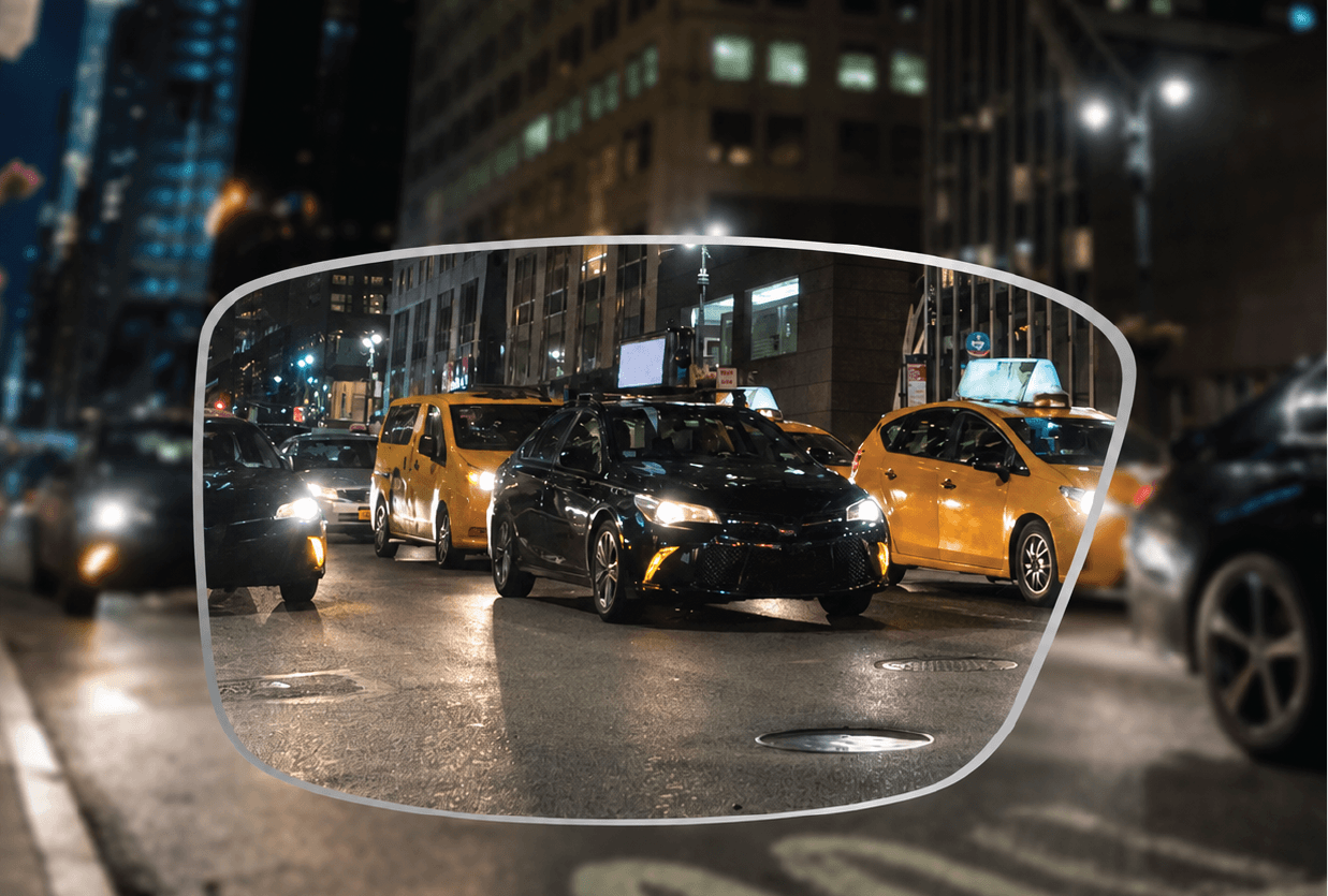 Night driving viewed through an anti-glare lens