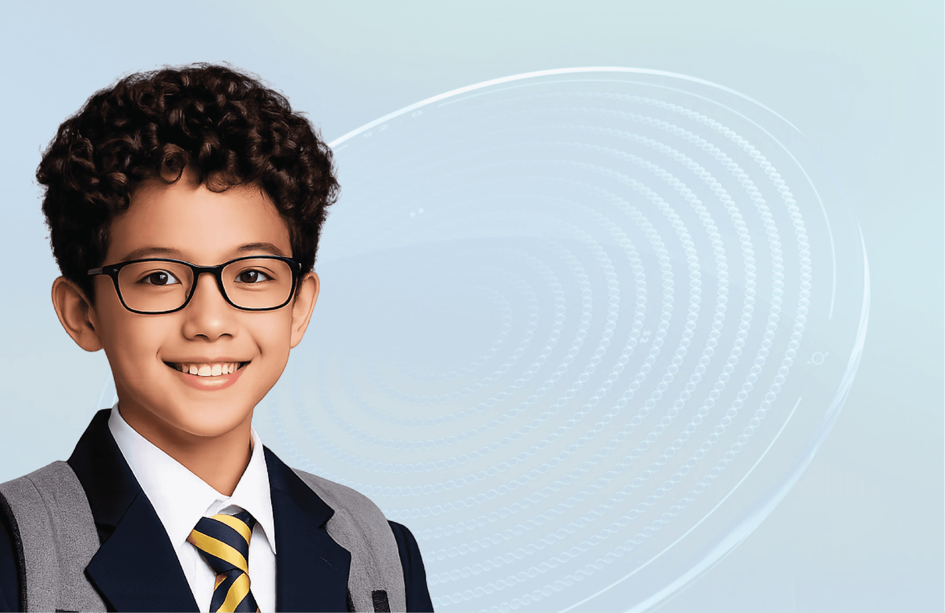 Child wearing glasses beside a myopia control microlens design
