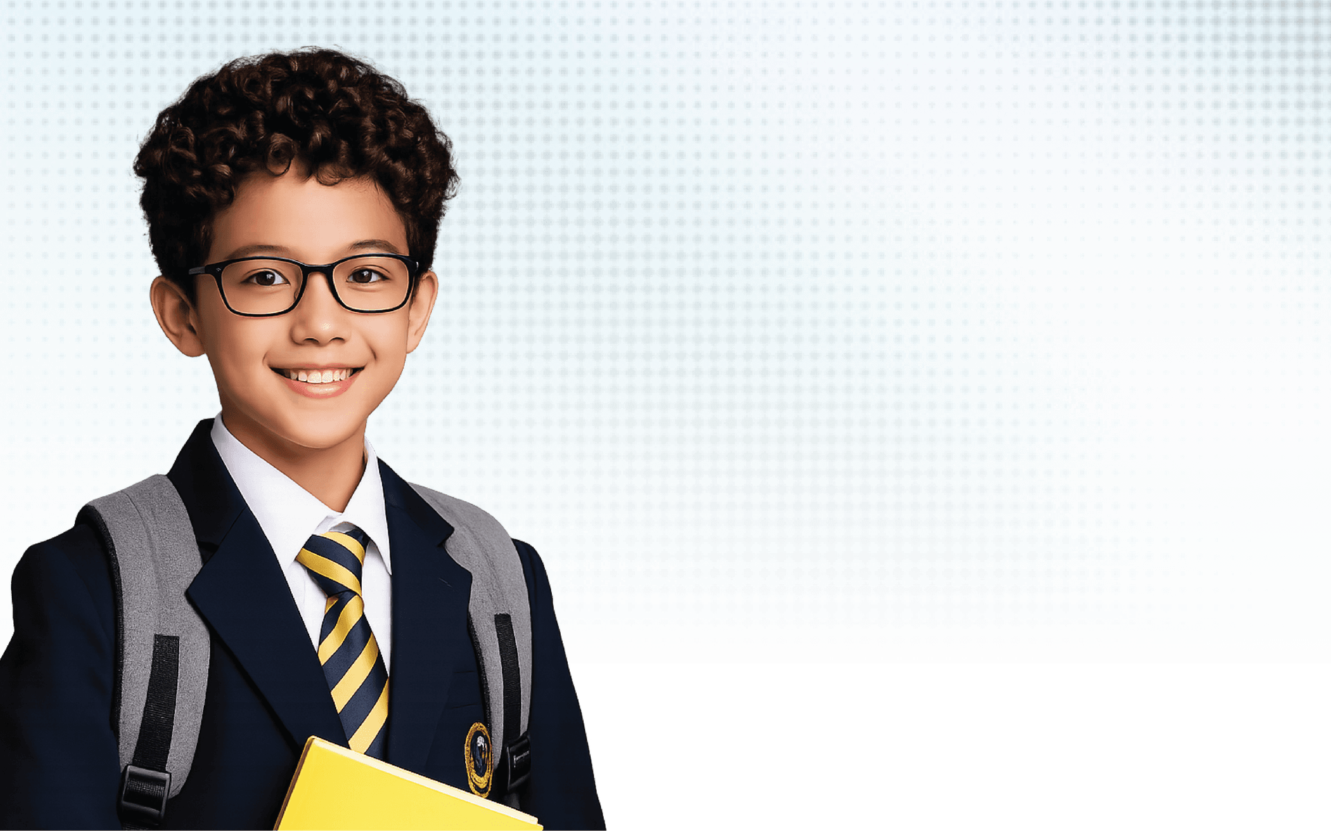 Schoolboy wearing myopia control glasses