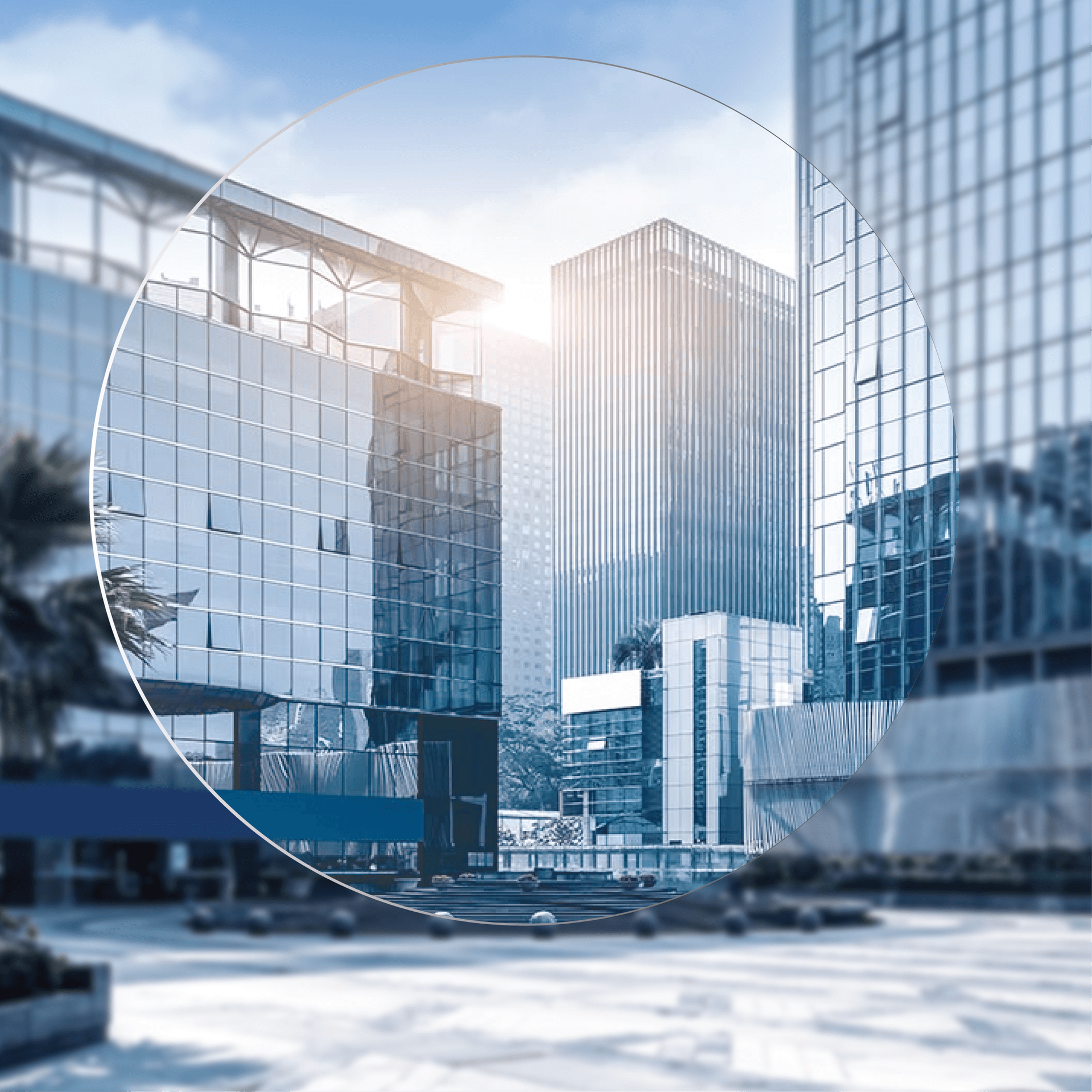 City buildings viewed through a normal clear lens